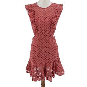 Bardot Aria ruffle cotton eyelet minidress in Moroccan Rose, Size 8 100% Cotton